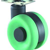 Plastic double roller, green, height: 100mm, Ø: 75mm, 47x47mm, 50kg